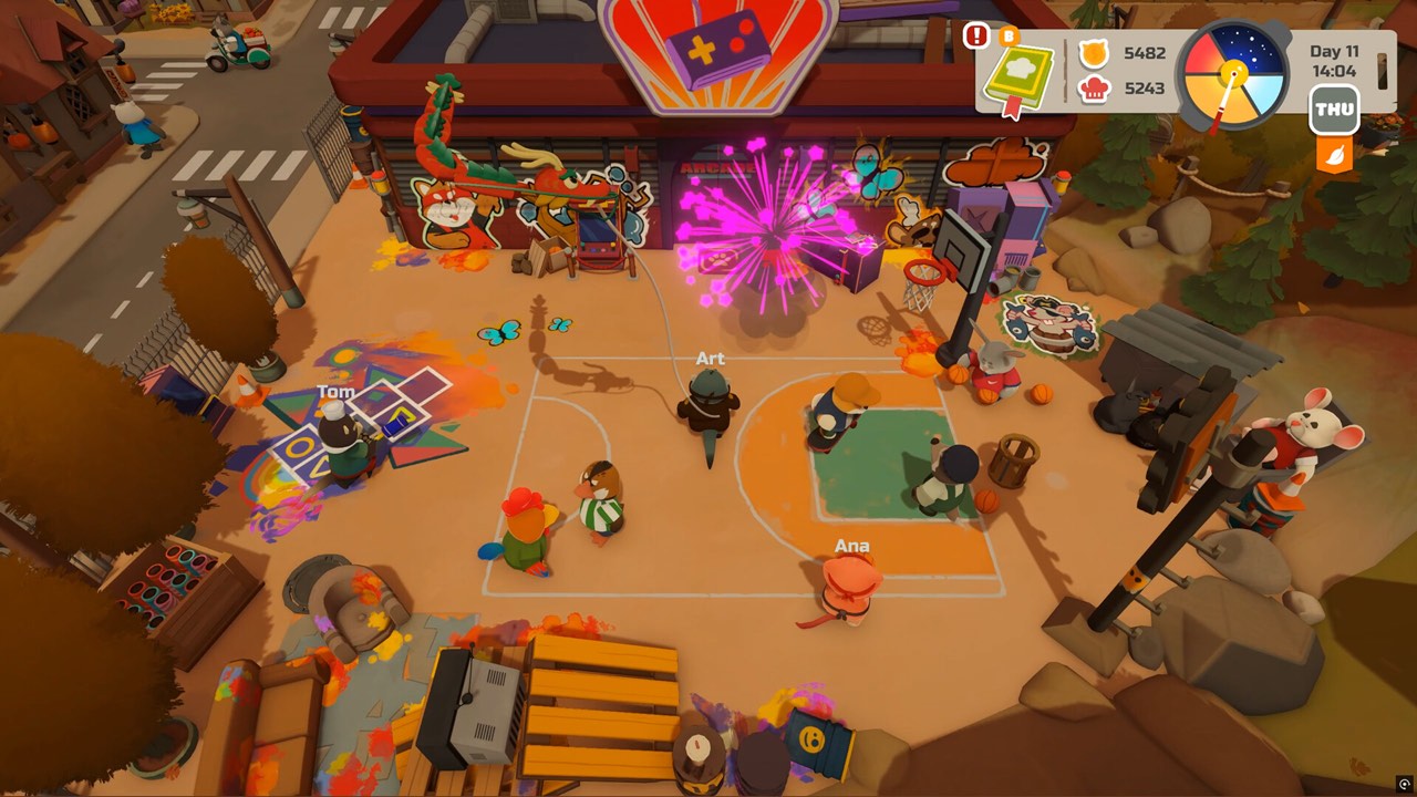 Several PAO PAO characters gathered on a busy town plaza in an official screenshot