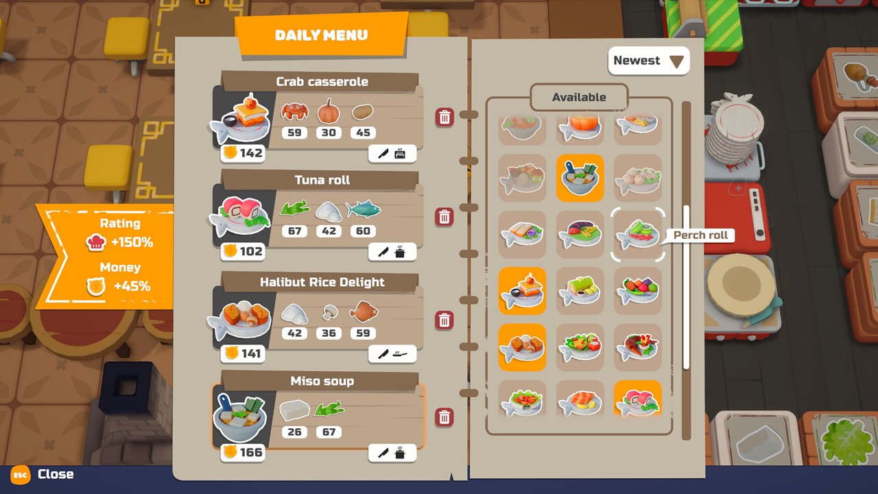 PAO PAO daily menu screen listing dishes, ingredients and prices in an official screenshot