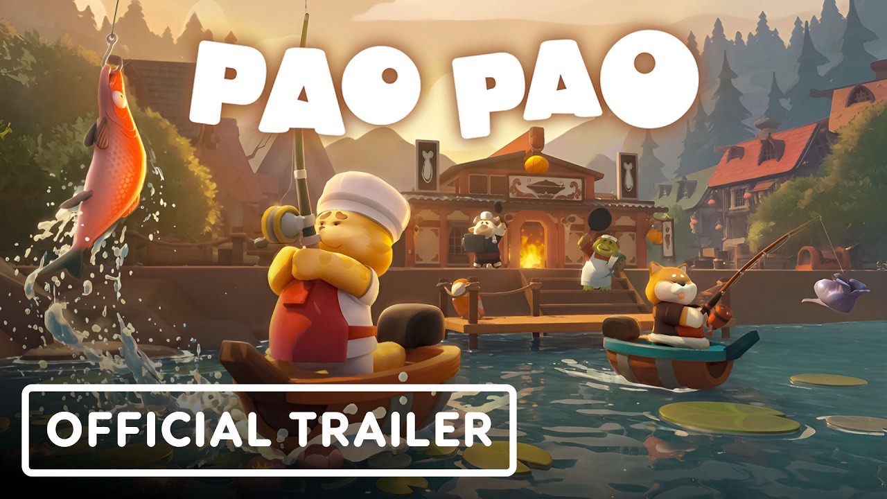 Official PAO PAO trailer frame of a chef fishing from a boat in front of the town